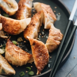 Cooked vegan dumplings close up