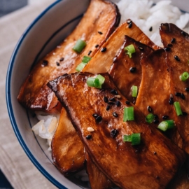 Homemade teriyaki king oyster mushrooms