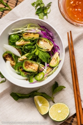 Thai Brussels Sprouts Salad - A wonderful side dish that is burst with flavor, full of nutritions, and can be finished within 30 minutes | omnivorescookbook.com