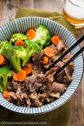 Beef Rice Bowl - Yoshinoya Copycat (肥牛饭) - A delicious and comforting one-dish meal that is easy to cook. Learn the secret sauce and cook the best braised beef - it’s even better than takeout! | omnivorescookbook.com