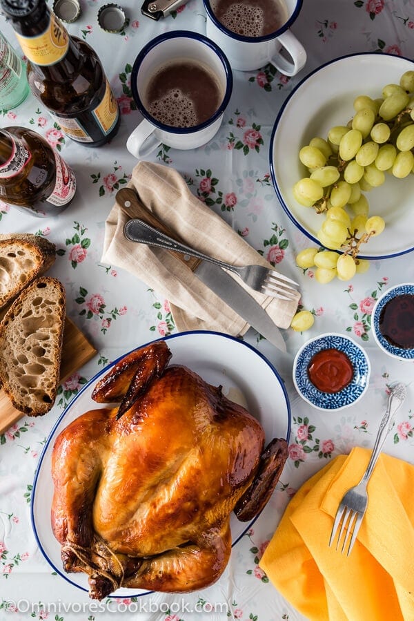 This Cantonese roast chicken tastes even better than one at a good restaurant. The skin is truly crispy and the meat so moist and tender. Want to to cook a perfect Asian style chicken in the oven? Look no further!| omnivorescookbook.com