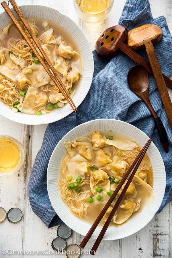 Cantonese Wonton Noodle Soup (港式云吞面) Recipe + Video - You can make a hearty bowl of wonton noodle soup at home, and it’ll be even better than in a Chinese restaurant!