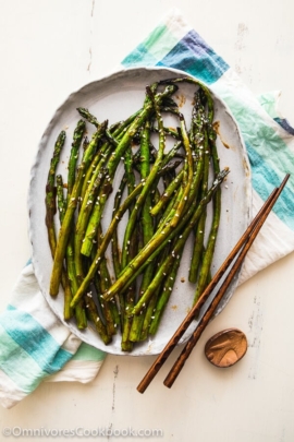 Hoisin Roasted Asparagus - Requires only two ingredients; the asparagus are perfectly charred, flavorful, and tender. You can either grill them or bake them in the oven.