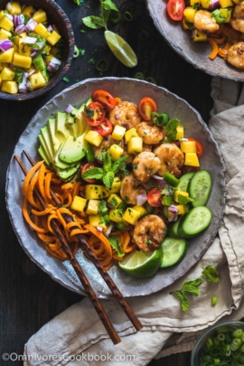 Shrimp Salad Bowl with Mango Salsa - A scrumptious salad bowl that turns leftovers into a paleo bowl of deliciousness packed with nutrition.