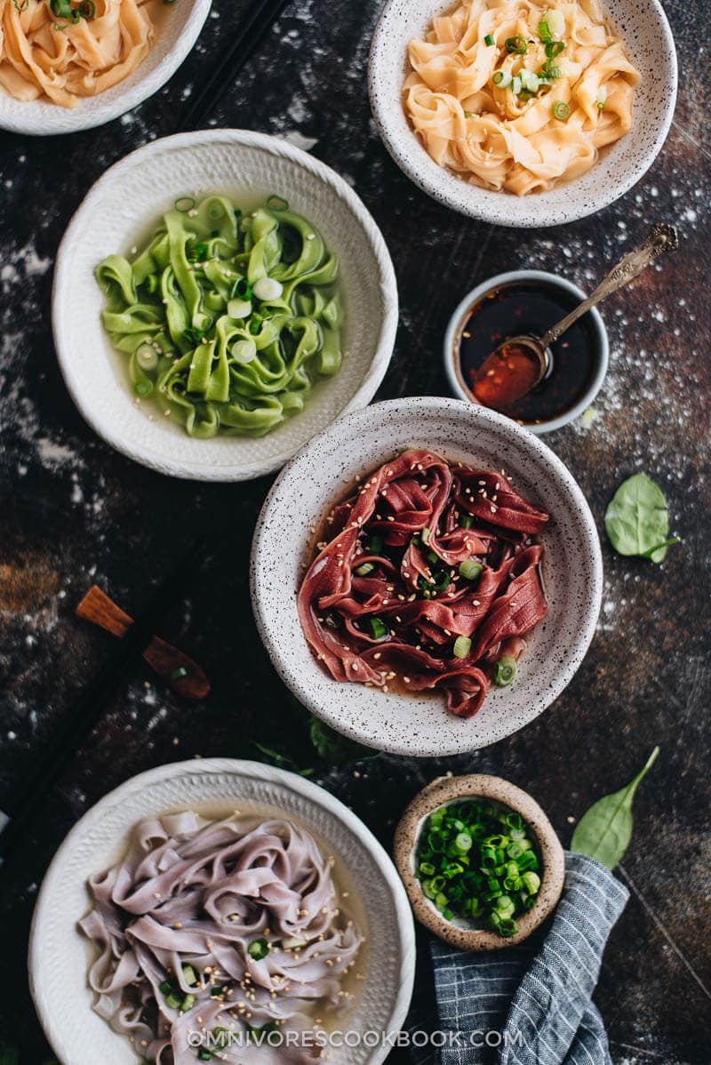 Rainbow Longevity Noodles for Chinese New Year - Made with all-natural vegetarian ingredients and served in a simple, rich broth, they guarantee your dinner party will be a blast.