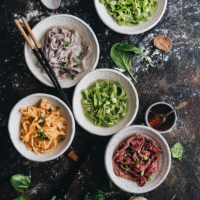 Rainbow Longevity Noodles for Chinese New Year - Made with all-natural vegetarian ingredients and served in a simple, rich broth, they guarantee your dinner party will be a blast.