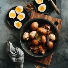 Chinese Tea Eggs (marbled eggs) using soft boiled and hard boiled eggs