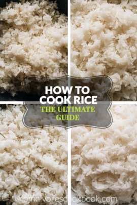 How to Cook Rice - The Ultimate Guide | In this guide, you will find detailed information on how to cook short grain, medium grain, long grain, and jasmine rice in a rice cooker, on the stove top, or in an Instant Pot. I also included the rice-water ratios and a cooking time chart, plus notes on how to adjust the texture of white rice, storage, and more!