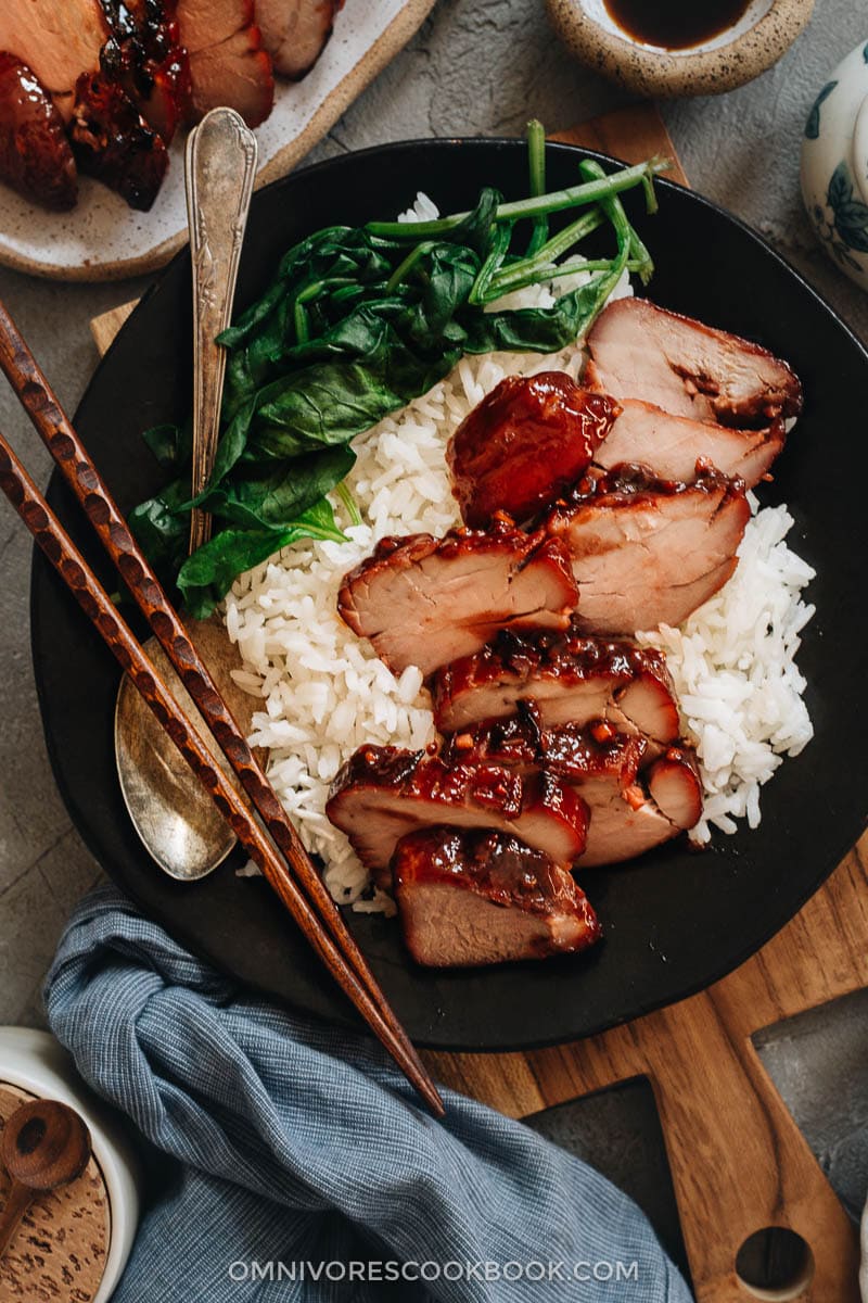 Char siu pork served on steamed rice