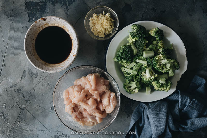 Ingredients to making chicken and broccoli