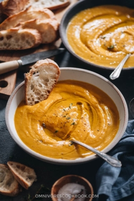 Roasted squash soup served with bread