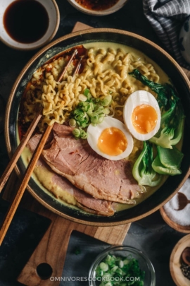 Curry ramen topped with leftover ham