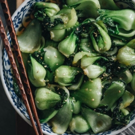 Baby bok choy stir fry close-up