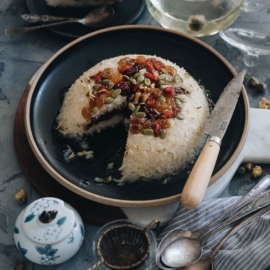 Sliced eight treasure rice with red bean paste