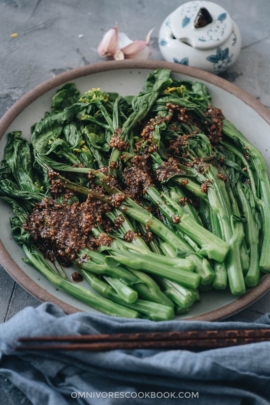 Homemade choy sum with garlic sauce