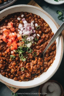 Homemade lentil stew close-up