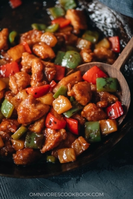 Homemade pineapple chicken in a pan