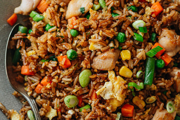 Takeout-style fried rice in a bowl