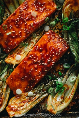 Salmon glazed with sweet and sour sauce