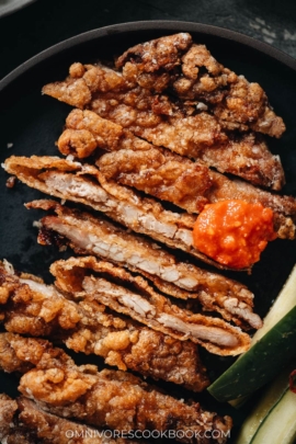 Chinese fried pork chops close up