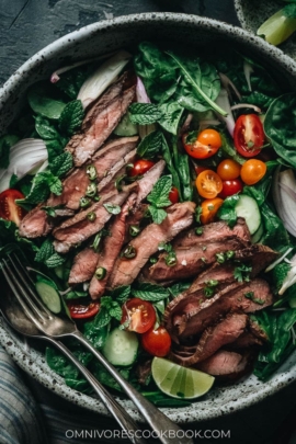 Thai beef salad close-up