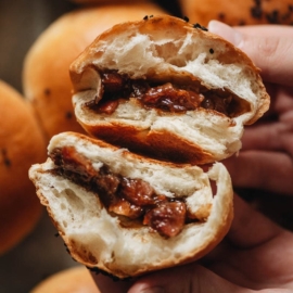 Baked BBQ pork buns with milk bread texture