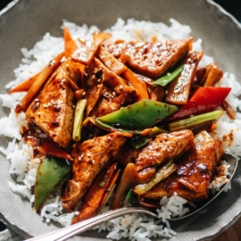 Homestyle tofu over rice