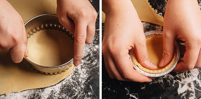 Cutting pastry dough for egg tarts