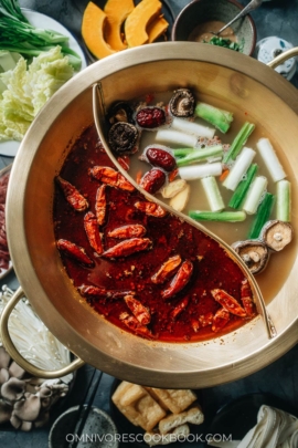 Hot pot with Sichuan spicy soup and non-spicy soup