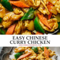 Bring takeout taste home by making Chinese curry chicken in your kitchen. It’s brimming with tender chicken and crispy veggies in a cheerful bright yellow curry sauce. {Gluten-Free Adaptable}