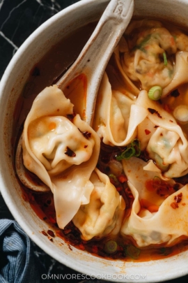 Close-up of plant-based wontons