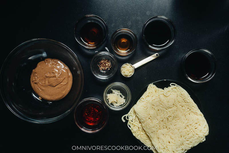 Mise-en-place for authentic Chinese sesame noodles