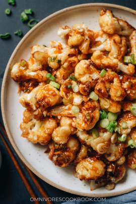 Pan fried cauliflower with orange sauce