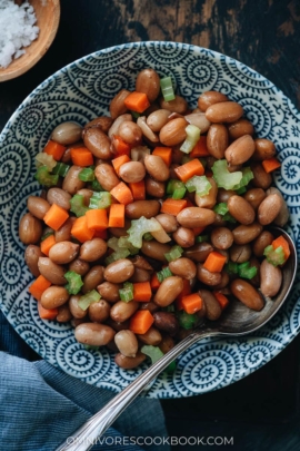 Chinese celery and peanut salad close up