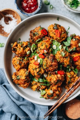 Fried carrot fritters close up