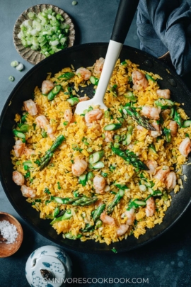 Golden fried rice in a pan