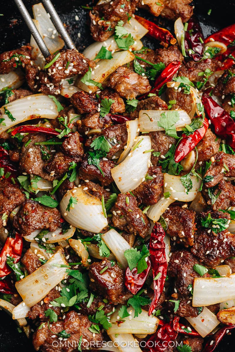 Xinjiang cumin lamb close up