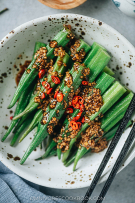 Chinese okra salad close up