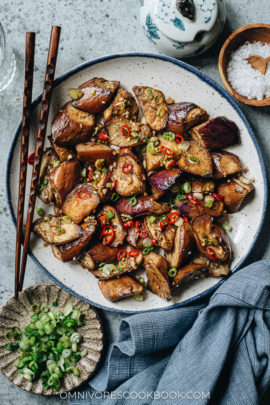 Air fryer Chinese eggplant with garlic sauce