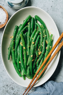 Chinese ginger green beans close up