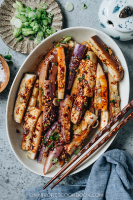 Steamed eggplant with a spicy sauce