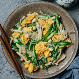 Asparagus salad with mushrooms and eggs