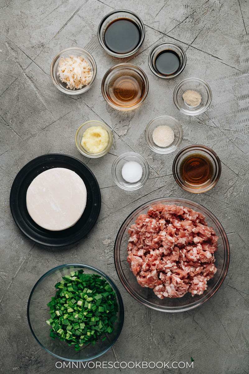 Pork and chive dumpling ingredients