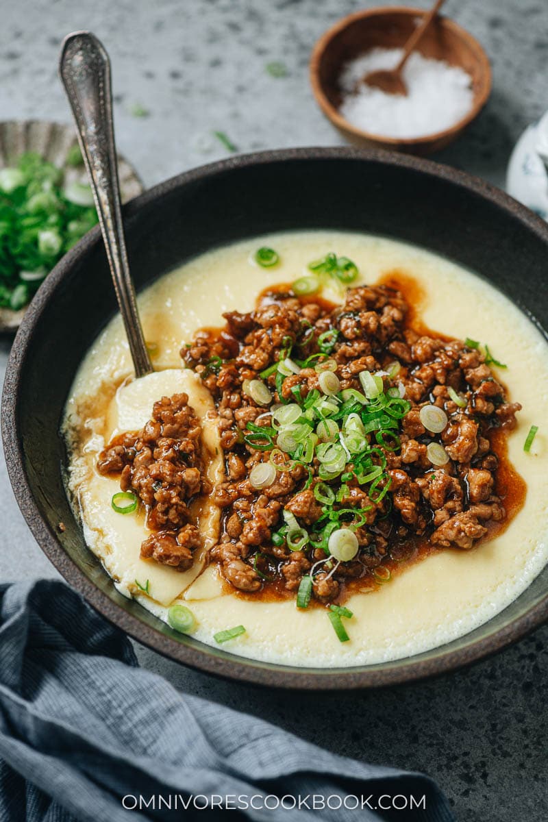 Homemade steamed egg with minced pork