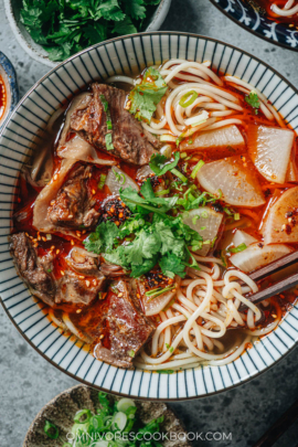 Lanzhou beef noodle soup close up