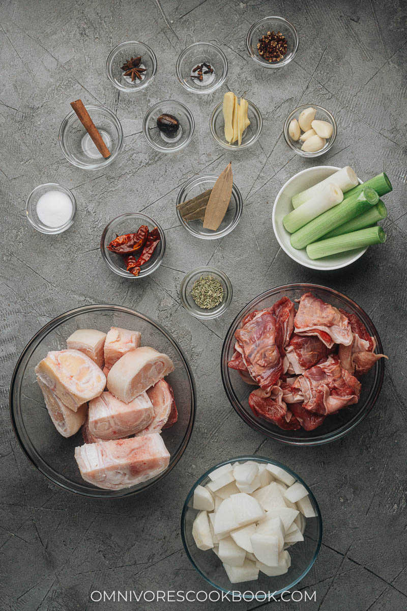 Ingredients for Lanzhou Beef Noodle Soup