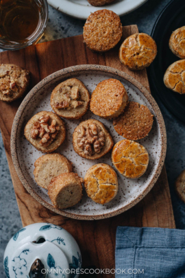 Chinese walnut cookies close up