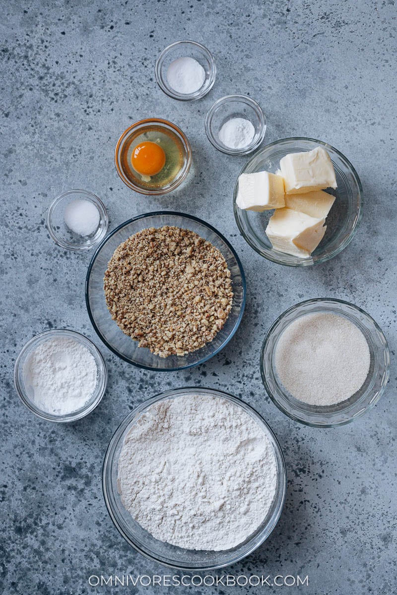 Ingredients for making Chinese walnut cookies