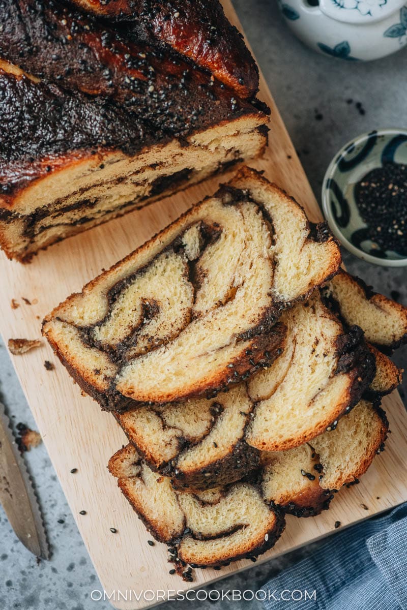 Sliced black sesame babka