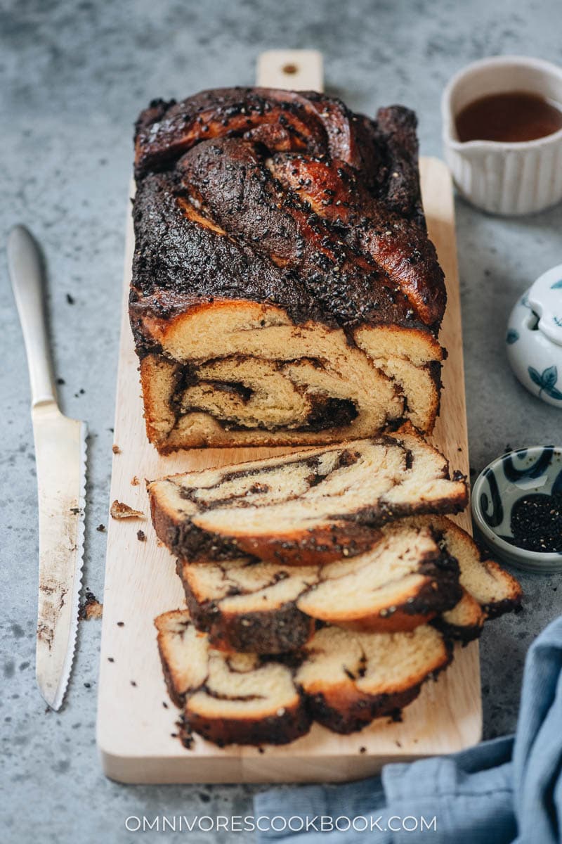 Black sesame babka close-up